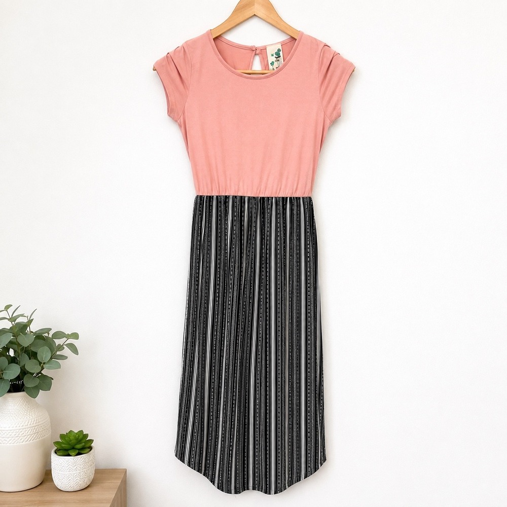 Lily Bleu Girls Pink Black Striped Wide Leg Jumpsuit Size 10 Keyhole Back